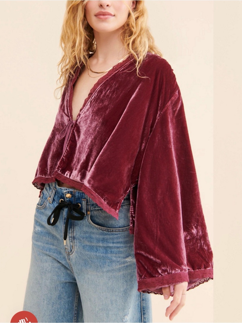 NWOT Free People $168 “lavender” velvet bed jacket lace trim size small